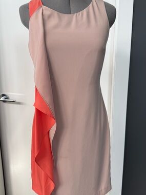 Sachin + Babi Blush Pink One-Shoulder Dress with Coral Ruffle